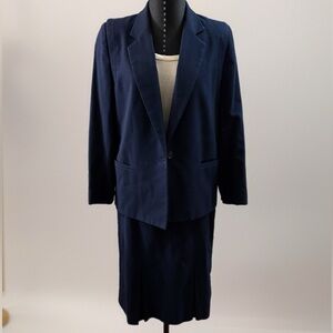 100% Wool Navy Blue Blazer and Skirt Set